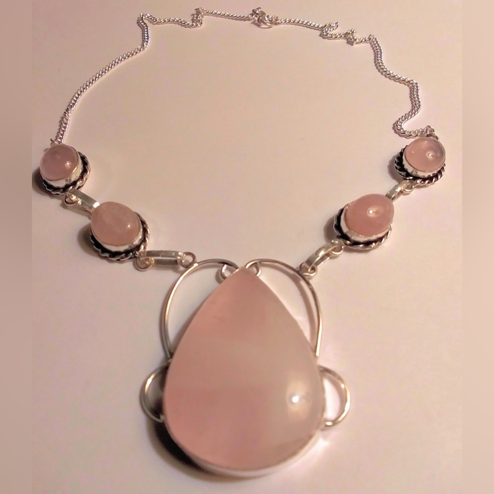 Rose Quartz 925 Sterling Silver Necklace